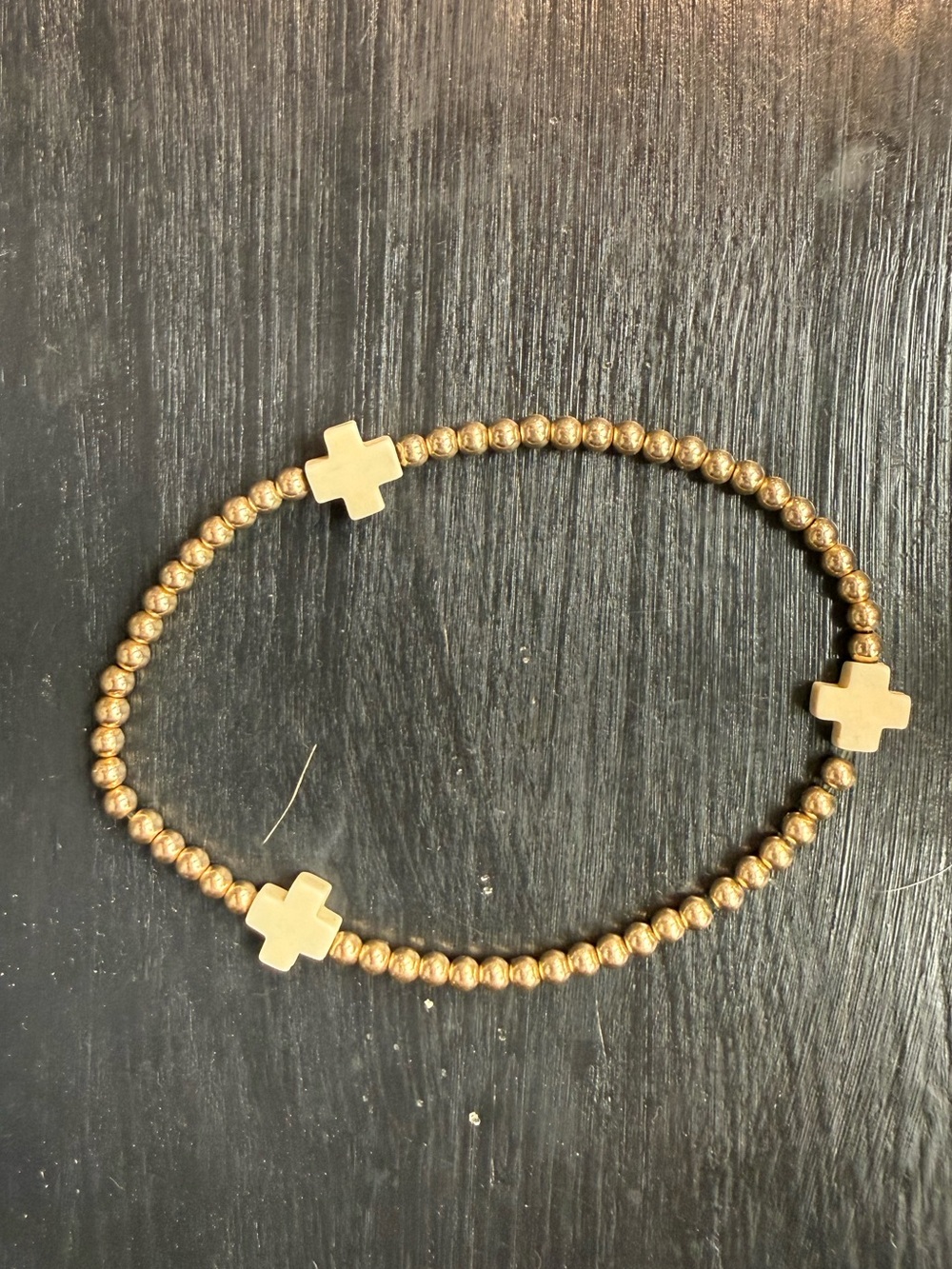 Gold Cross Bead Stretch Bracelet for Women